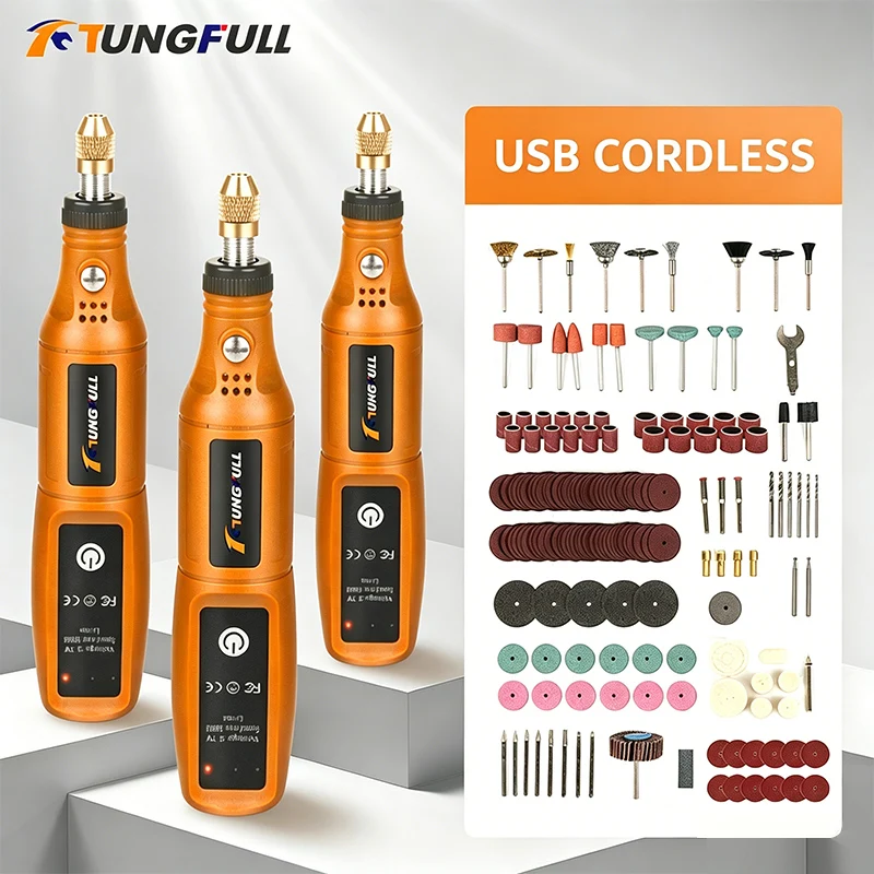 Power Bank Wireless - TUNGFULL เครื่องเจียรไฟฟ้าขนาดเล็กแบบไร้สาย เครื่องเจาะไฟฟ้าแบบชาร์จได้พร้อมชุดเครื่องมือ ชุดเครื่องมือแกะสลักไม้ ปากกาเจาะ