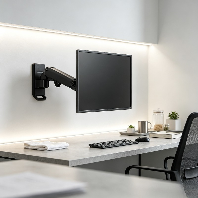 Monitor Arm Single - ขาแขวนจอแบบติดผนังพร้อมแก๊สสปริง ปรับได้รอบทิศทาง สำหรับจอขนาด 17-32 นิ้ว พร้อมระบบหมุนและปรับเอียงได้