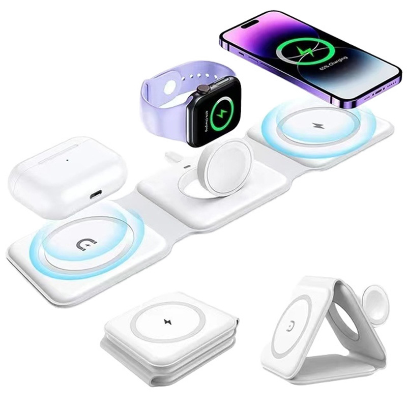 Wireless Charger 3 In 1 - ที่ชาร์จไร้สายแบบพับได้แม่เหล็ก 3-in-1, ชาร์จเร็ว 15W, USB Type-C,