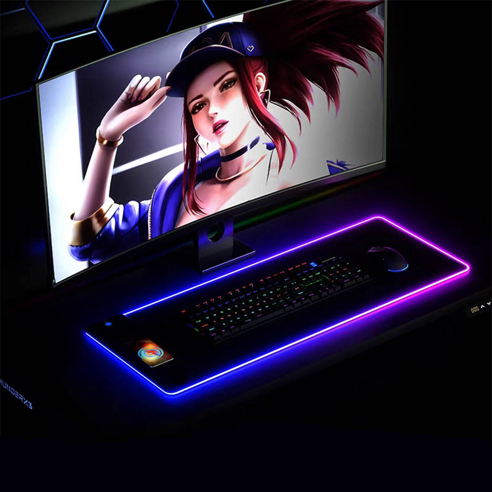 Mouse Charging Pad - แผ่นรองเมาส์ RGB พร้อมเครื่องชาร์จไร้สาย 15W ชาร์จเร็วแผ่นรองแป้นพิมพ์พื้นผิวเรียบลื่นสําหรับแผ่นรองเมาส์สําหรับเล่นเกมพีซี