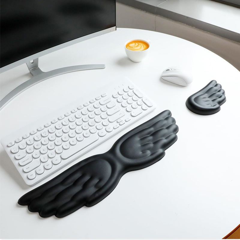 Mouse Charging Pad - แป้นพิมพ์เมาส์ส่วนที่เหลือข้อมือแองเจิลวิงหน่วยความจําโฟมแผ่นรองเมาส์ชุดสนับสนุนข้อมือตามหลักสรีรศาสตร์ลื่นสําหรับแล็ปท็อปพีซีสํานักงานพิมพ์ง่าย