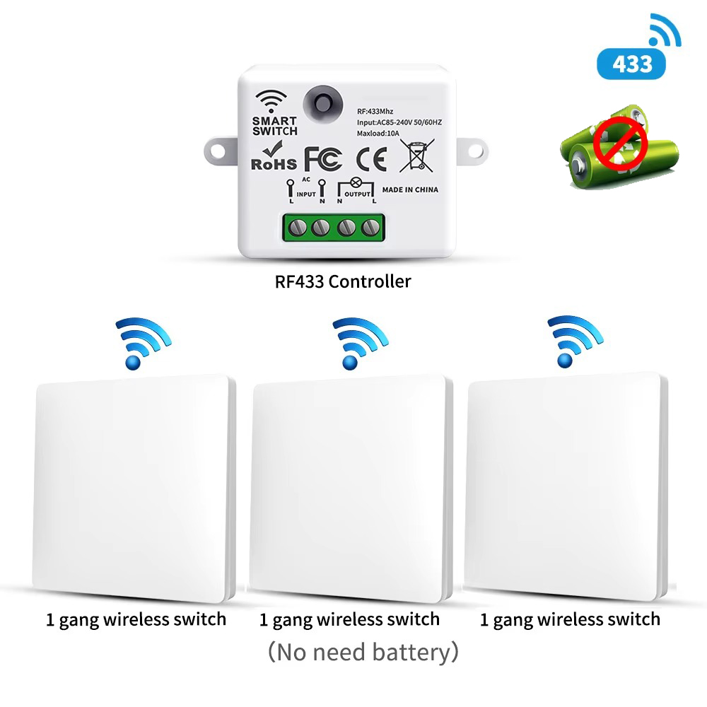 Power Bank Wireless - สวิตช์ไฟไร้สาย RF433 แบบใช้พลังงานในตัว ไม่ต้องใช้แบตเตอรี่ ระยะไกลทะลุผนังได้ ติดตั้งง่ายสำหรับบ้าน
