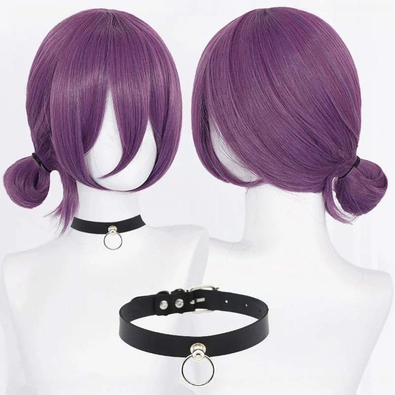 Tech Hair Accessories - อะนิเมะเรเซคอสเพลย์วิกผม 45 ซม.วิกผมสีม่วงพร้อมคอโชคเกอร์คอสเพลย์เครื่องแต่งกายผู้หญิงเรเซวิกผมสังเคราะห์ทนความร้อนวิกผม