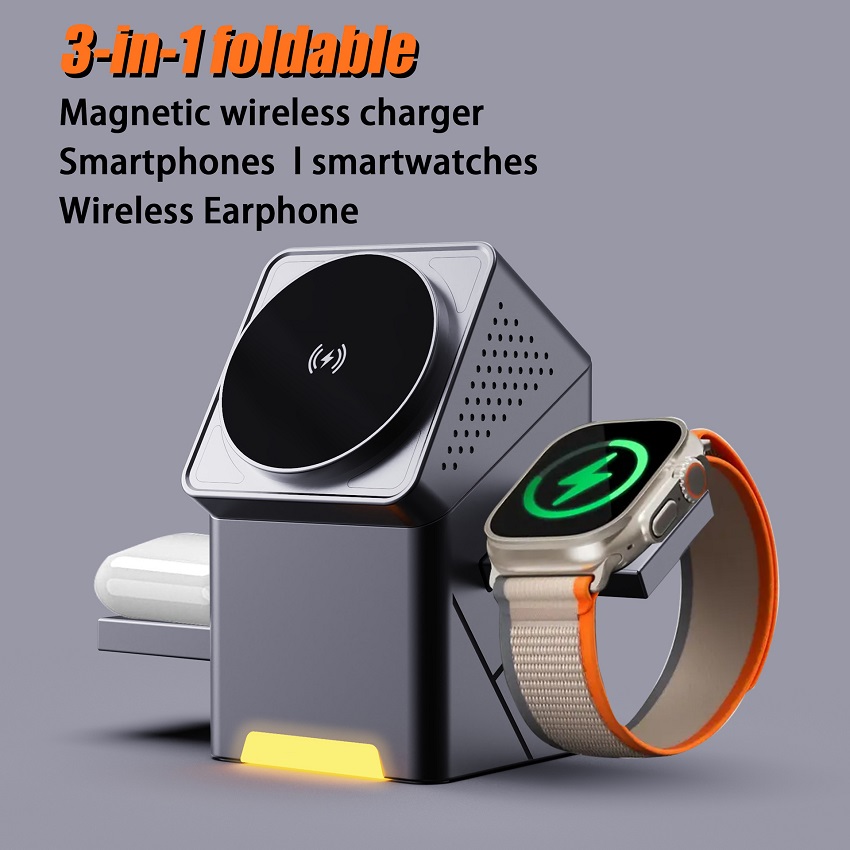 Wireless Charger 3 In 1 - แท่นชาร์จไร้สายแม่เหล็ก 3 in 1 แบบพับได้ 15W
