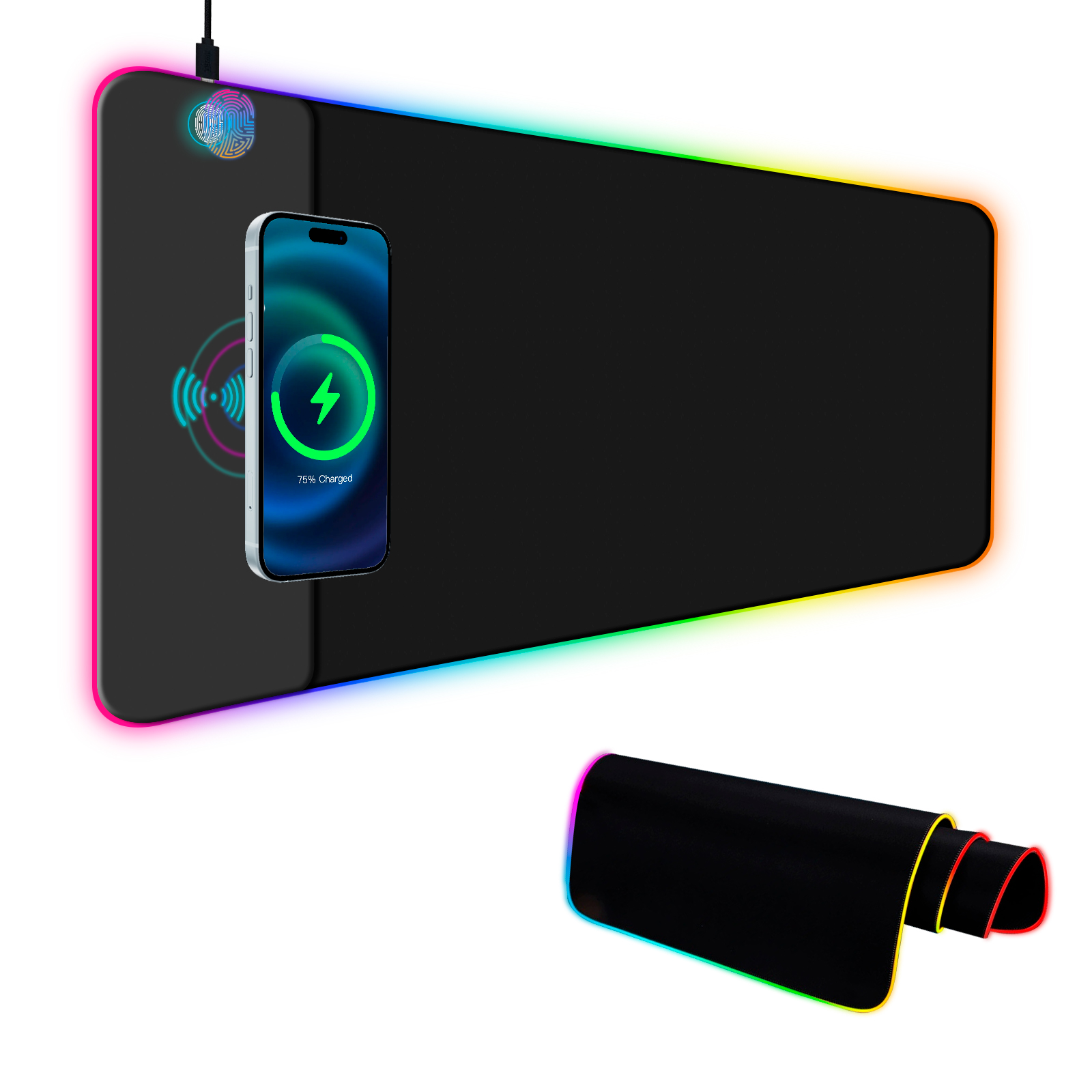 Mouse Charging Pad - แผ่นรองเมาส์เกมมิ่งไร้สาย RGB, แผ่นรองเมาส์ LED ขนาด 800x300x4