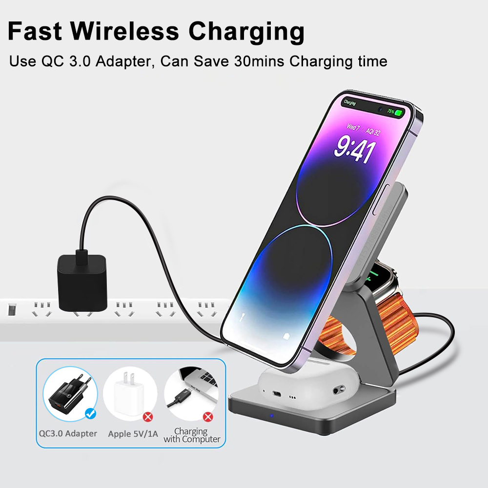 Wireless Charger 3 ใน 1 แบบพับ - Wireless Charger 3 In 1 บทวิจารณ์และราคา