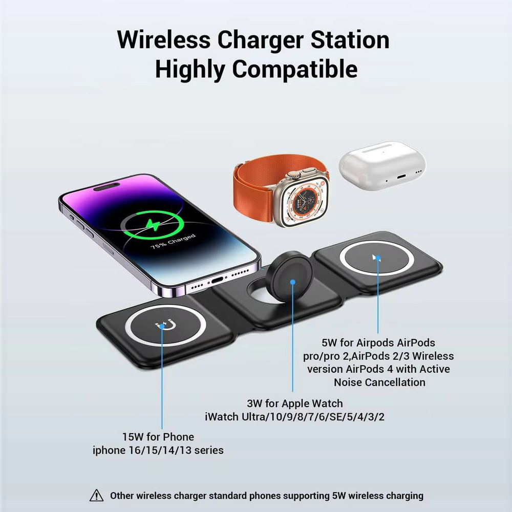 ที่ชาร์จไร้สายแบบพับได้แม่เหล็ - Wireless Charger 3 In 1 บทวิจารณ์และราคา