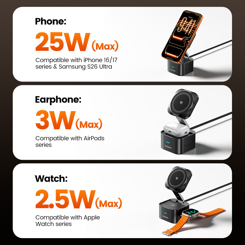 ท็อคกี้ คิวไอ 2.2 25W เครื่องช - Wireless Charger 3 In 1 บทวิจารณ์และราคา