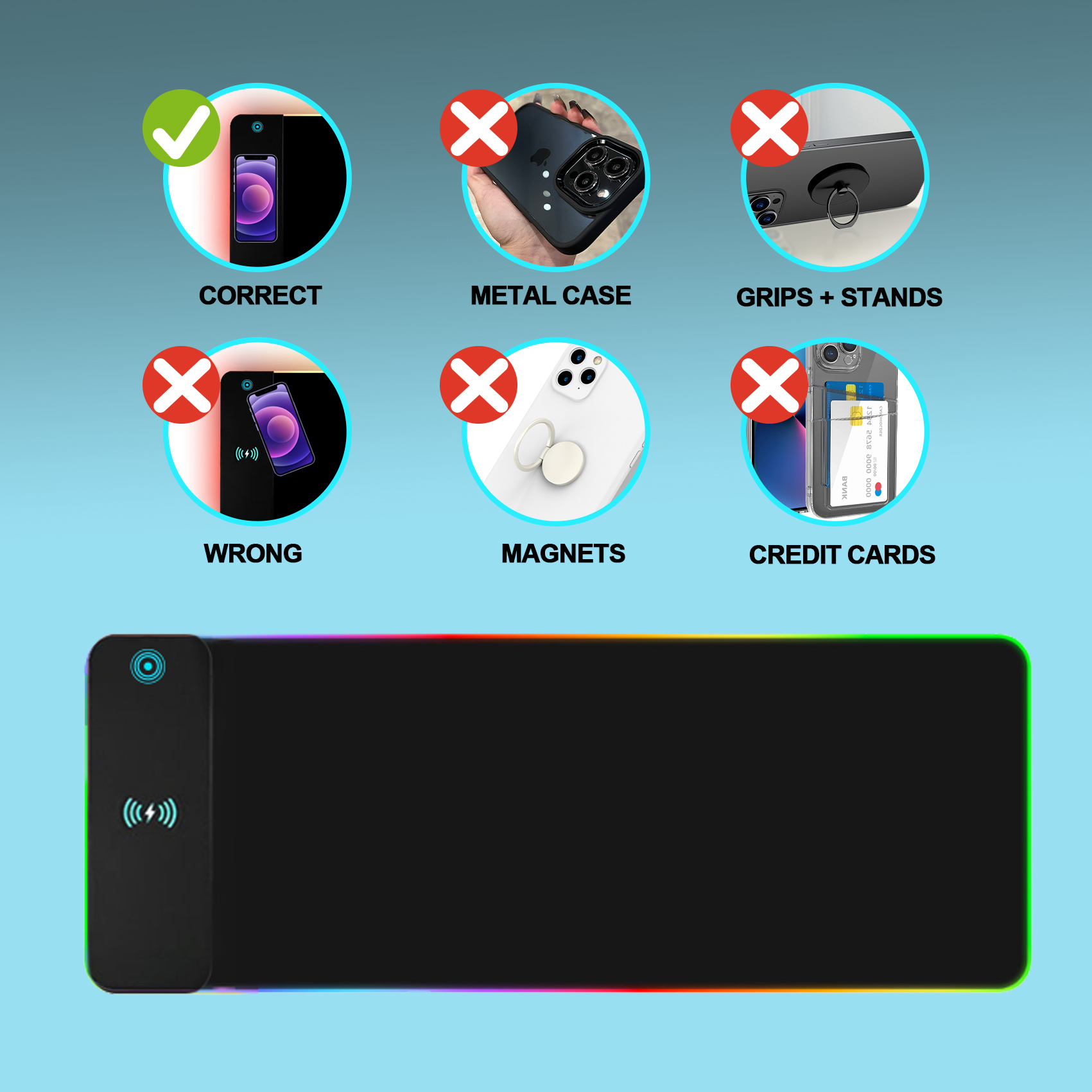 แผ่นรองเมาส์เกมมิ่งไร้สาย RGB, - Mouse Charging Pad บทวิจารณ์และราคา